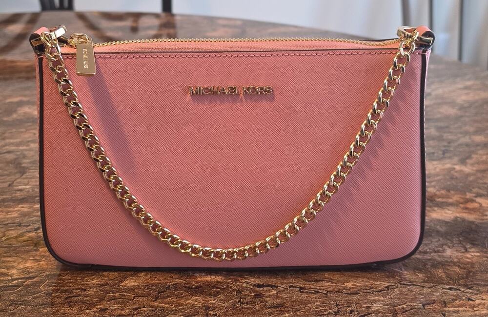 Michael Kors Pink Saffiano Leather Chain Shoulder Crossbody Bag Gold Hardware